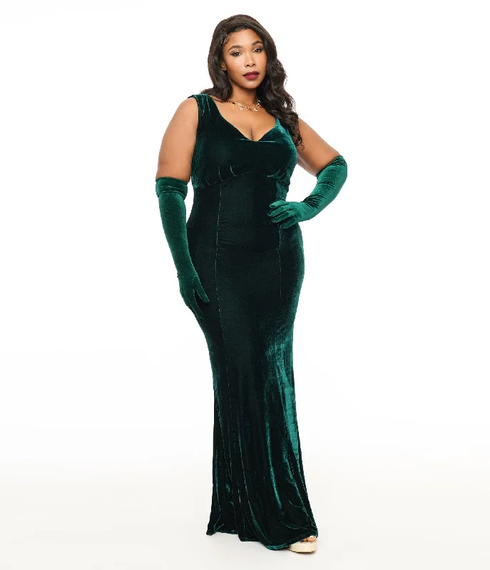 Mermaid - Style Women Dress with a Fitted Silhouette for Special OccasionsUnique Vintage Plus Size 1930s Emerald Green Velvet Goldwyn Gown