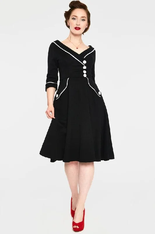 Plus Size Women Dress with a Flattering A - Line Cut for Comfort and StyleMarica 1950s Herringbone Wide Collar Flared Dress