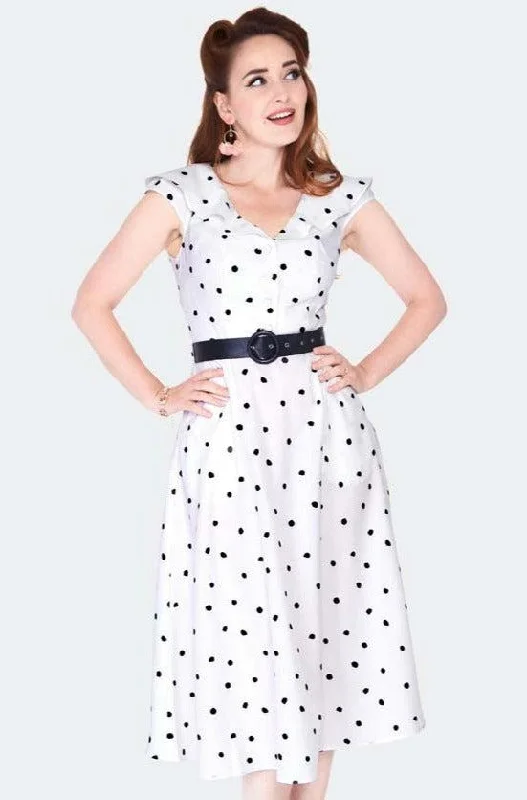 Lace - Embellished Women Dress for an Elegant and Sophisticated AppearancePolka Dot Wide Collar Midi Flare Dress