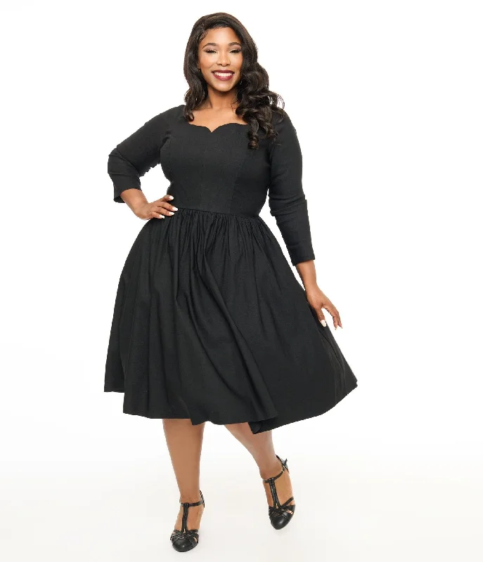 Ruffled Women Dress with Multiple Layers for a Playful and Girly StyleUnique Vintage Plus Size 1950s Solid Black Sweetheart Swing Dress