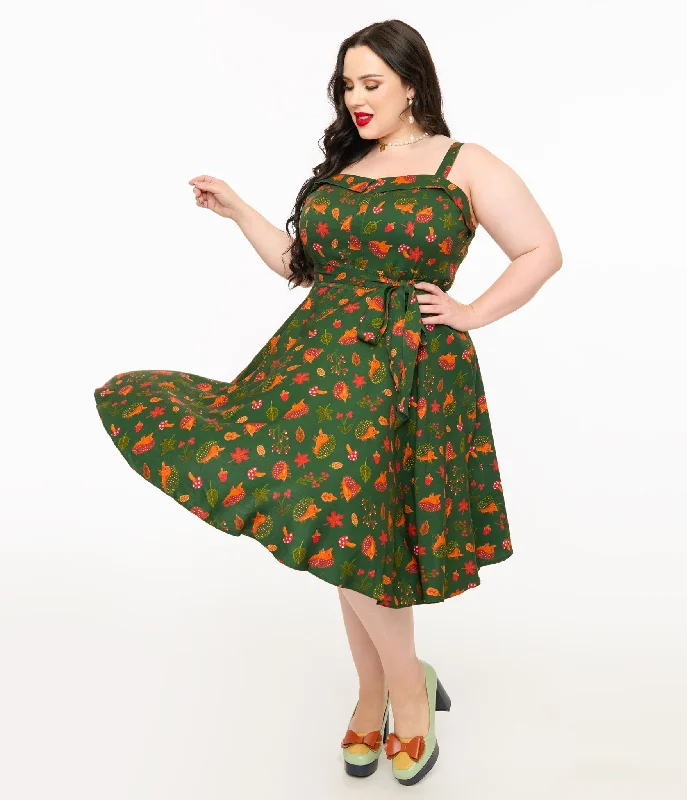 Shift Women Dress with a Simple and Classic Design for Everyday WearMiss Lulo Plus Size 1950s Green Hedgehog Forest Print Kyla Fit & Flare Dress