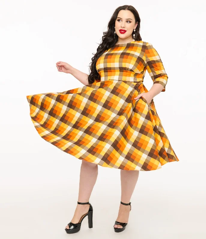 Mini Women Dress with a Short Hem for a Young and Trendy StyleHell Bunny Plus Size 1950s Autumn Check Cotton Darlene Swing Dress