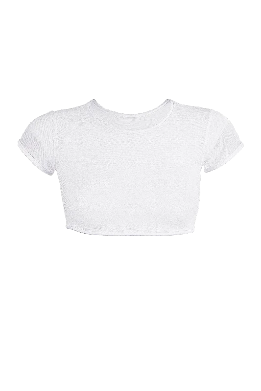 Puff Sleeve Women T Shirt for a Fashion - Forward LookCrop T-Shirt Short Sleeve Stretch Mesh / WHITE