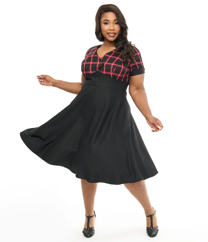 Printed Abstract Women Dress for a Modern and Artistic AppealHell Bunny Plus Size 1950s Red & Black Tartan Janine Swing Dress