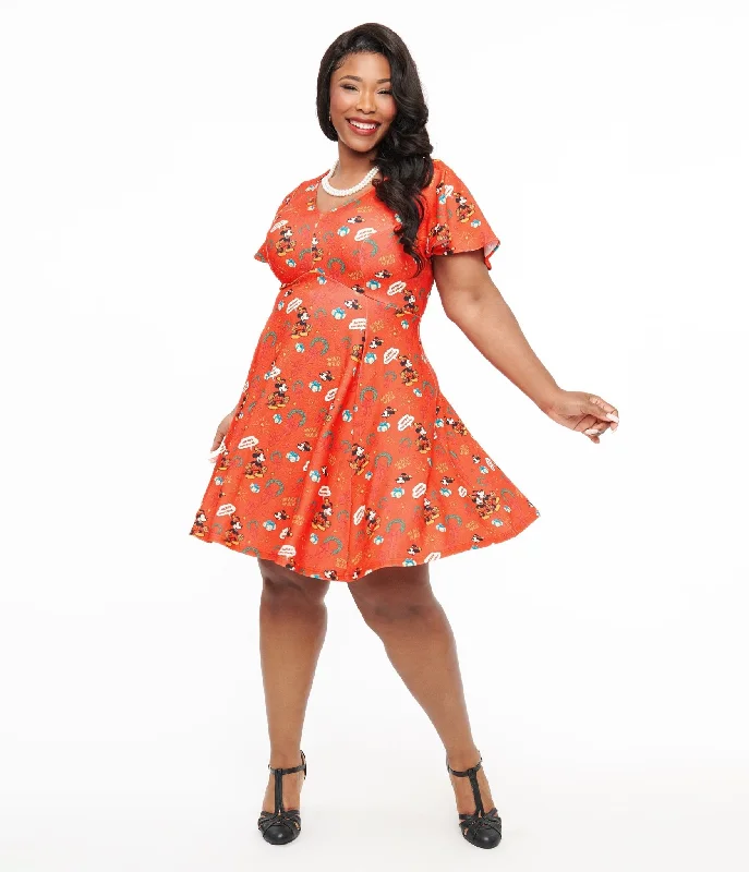 Pleated Women Dress with a Timeless and Elegant TextureDisney Holiday Collection by Unique Vintage Plus Size Mickey Christmas Fit & Flare Dress