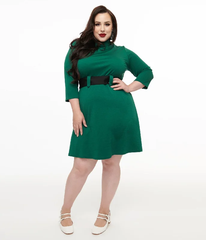 Sheath Women Dress with a Tailored Fit for a Professional LookSmak Parlour Plus Size 1960s Emerald & Black Belted A-Line Dress