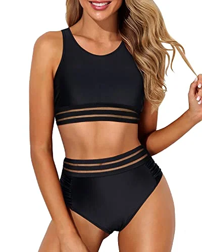 Convertible bikini that can be worn in multiple styles for versatilityWomen's High Waisted Two Piece Bikini Set Sporty Racerback Bathing for Teen Girls