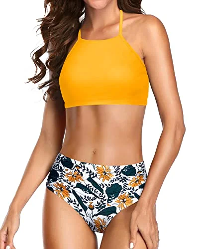 Sports bikini for high - intensity water activities like surfingTriangle Bathing Suit With Tie Side String For Women Bikini-Yellow Floral