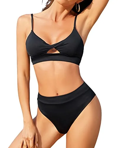 Metallic - finish bikini for a glamorous and eye - catching poolside lookCutout High Waisted Bikini Sets for Women Two Piece Bathing Suits