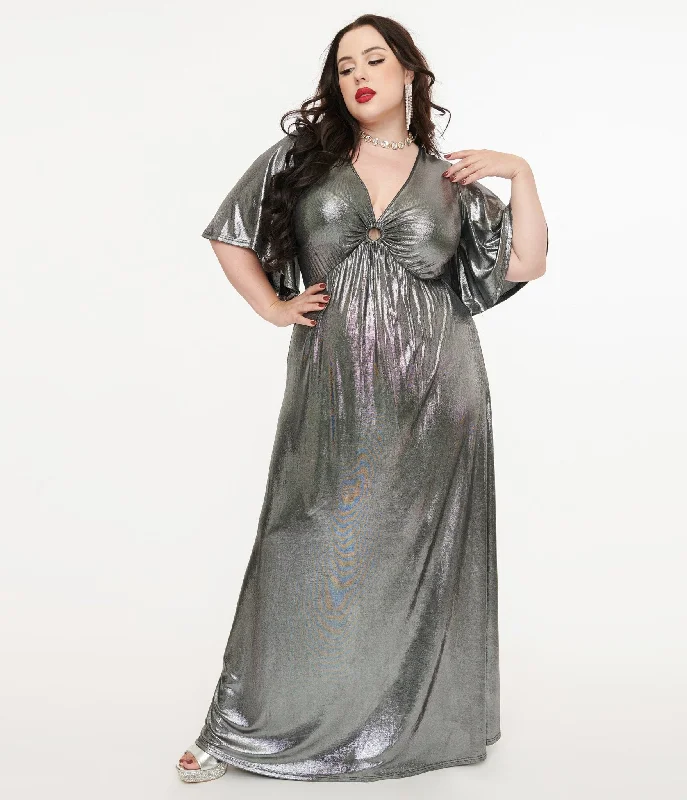 Strapless Women Dress with a Built - in Bra for Comfort and SupportSmak Parlour Plus Size 1970s Metallic Silver Cutout Maxi Dress