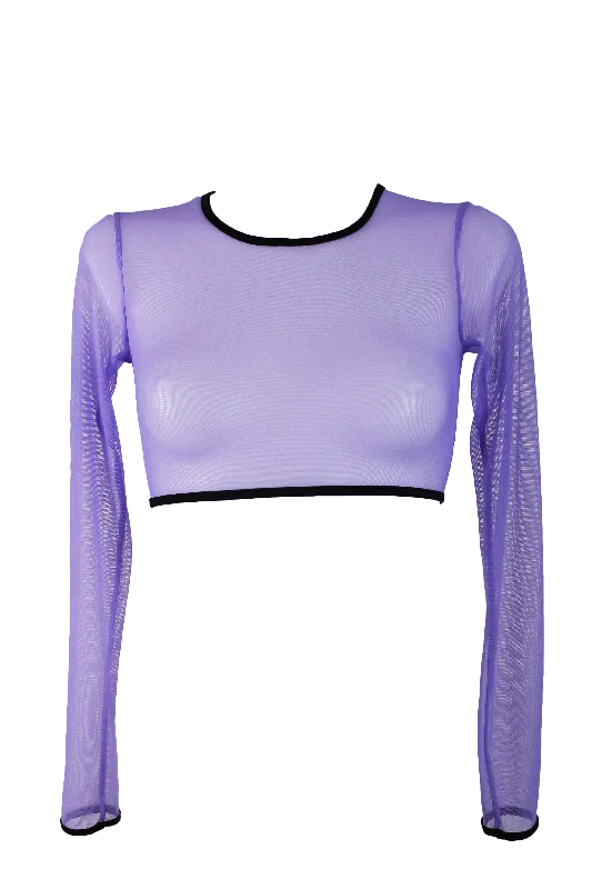 Sequined Women T Shirt for a Sparkly Night OutLong Sleeve Mesh Crop T-Shirt /  LILAC