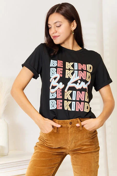 Floral Print Women T Shirt for a Feminine TouchSimply Love BE KIND Graphic Round Neck T-Shirt, Also Plus sizes