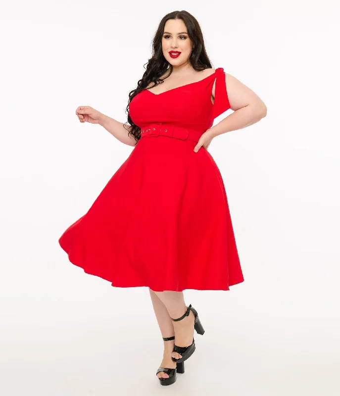 Mini Women Dress with a Short Hem for a Young and Trendy StyleUnique Vintage Plus Size 1960s Red Off The Shoulder Swing Dress