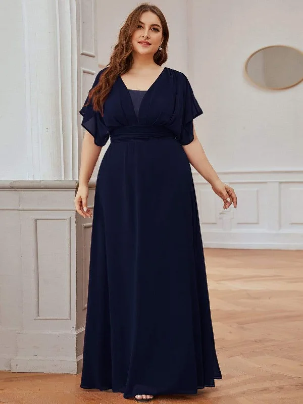 Strapless Women Dress with a Built - in Bra for Comfort and SupportPlus Size Empire Waist Chiffon Maxi Evening Dress