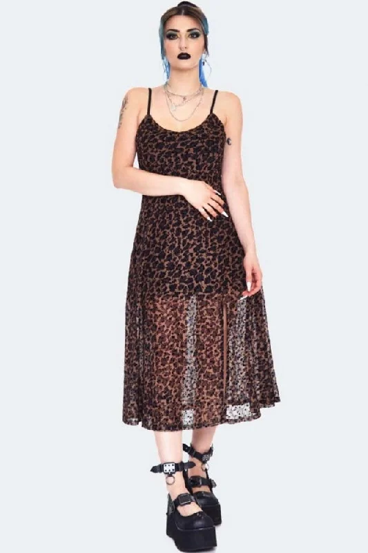 Strapless Women Dress with a Built - in Bra for Comfort and SupportLeopard Print Midi Slip Dress