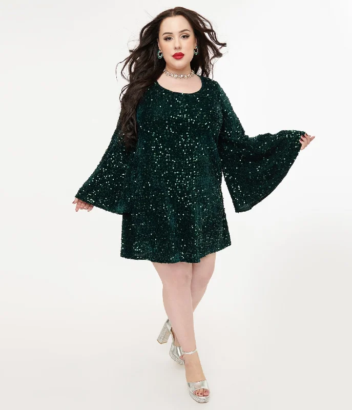 Printed Abstract Women Dress for a Modern and Artistic AppealSmak Parlour Plus Size 1960s Green Sequin Downtown Scene Mini Dress