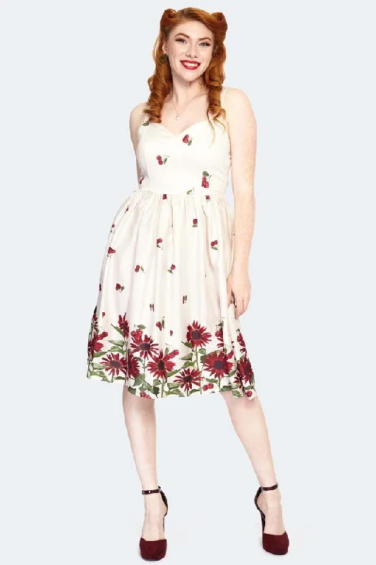 Backless Women Dress for a Sexy and Alluring Look at Evening EventsCherry Sunflower Border Print Flare Dress