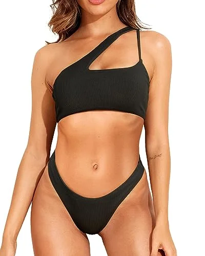 Convertible bikini that can be worn in multiple styles for versatilityTwo Piece One Shoulder Swimsuit Cutout Bikini Sets