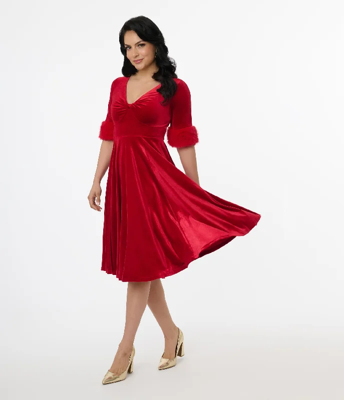 Ball Gown Women Dress with a Full Skirt for a Princess - like LookElle Rebel Red Velvet Princess Grace Swing Dress