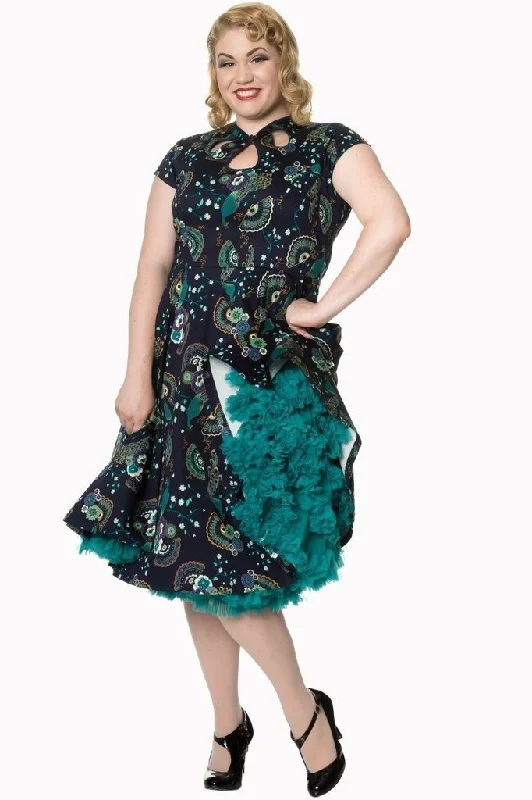 Plus Size Women Dress with a Flattering A - Line Cut for Comfort and StyleProud Peacock Cut Out Plus Size Dress