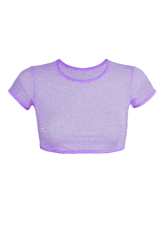 Sleeveless Women T Shirt for Summer ComfortCrop T-Shirt Short Sleeve Stretch Mesh / LILAC