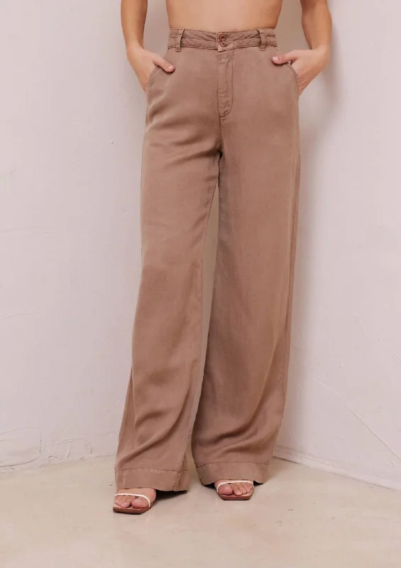 Clean Hem High Waist Pants In Mocha Chocolate