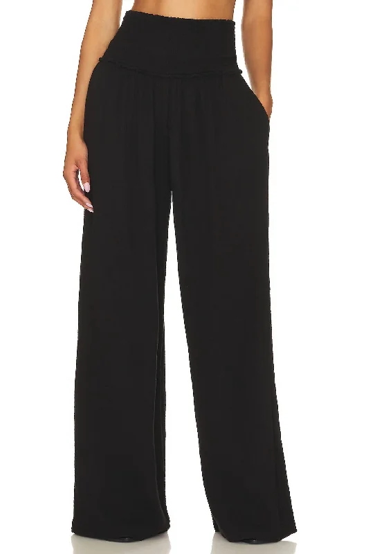 Gauze Smocked Flare Pant In Black