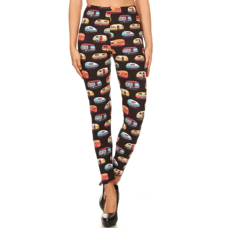 Multicolored Campers Printed, High Waisted Leggings In A Fit Style, With An Elastic Waistband