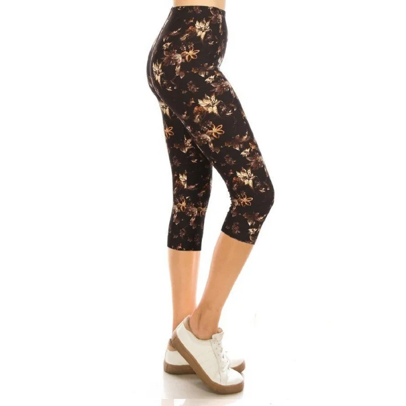 Printed, High Waisted, Capri Leggings With An Elasticized Waist Band