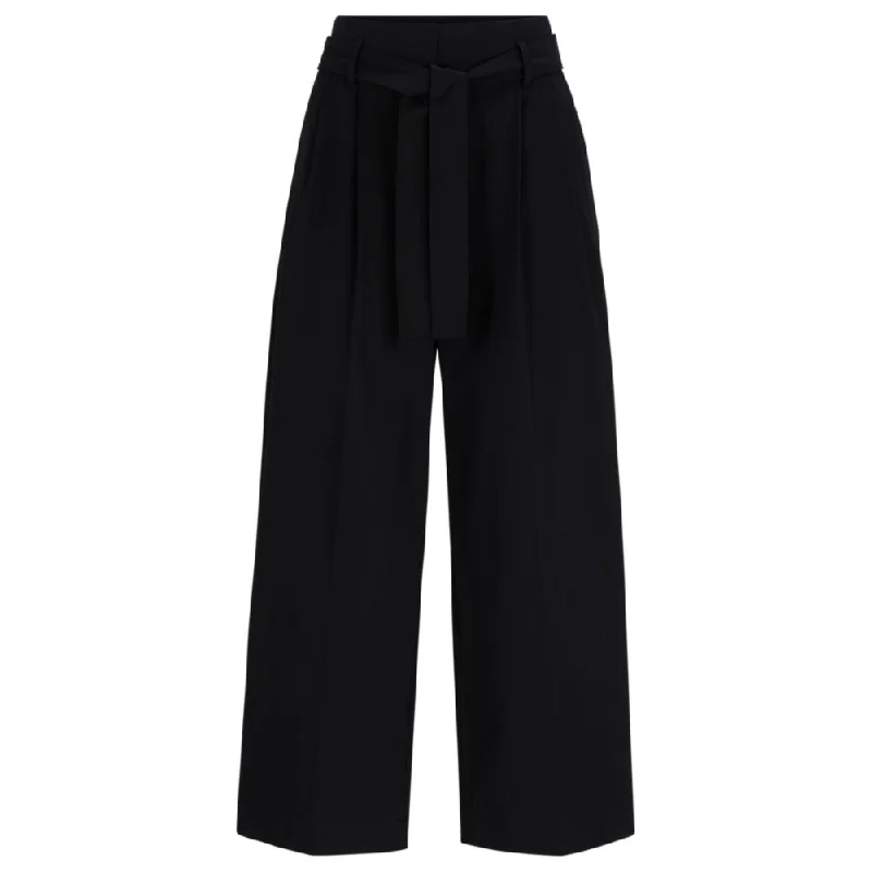 Tapered-fit wide-leg trousers with fabric belt