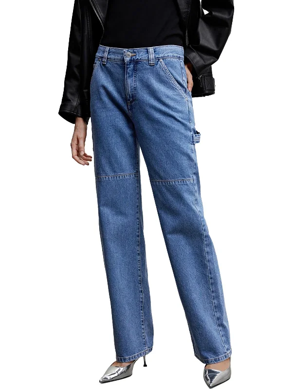 Womens High Rise Medium Wash Cargo Jeans