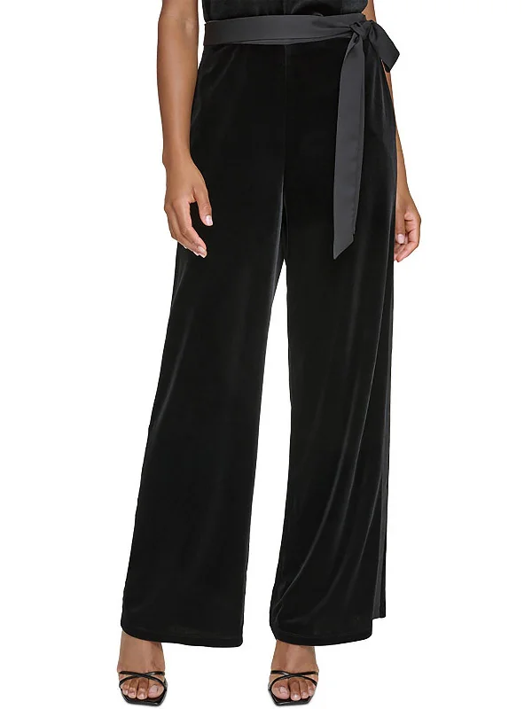 Womens Velvet High Rise Straight Leg Pants