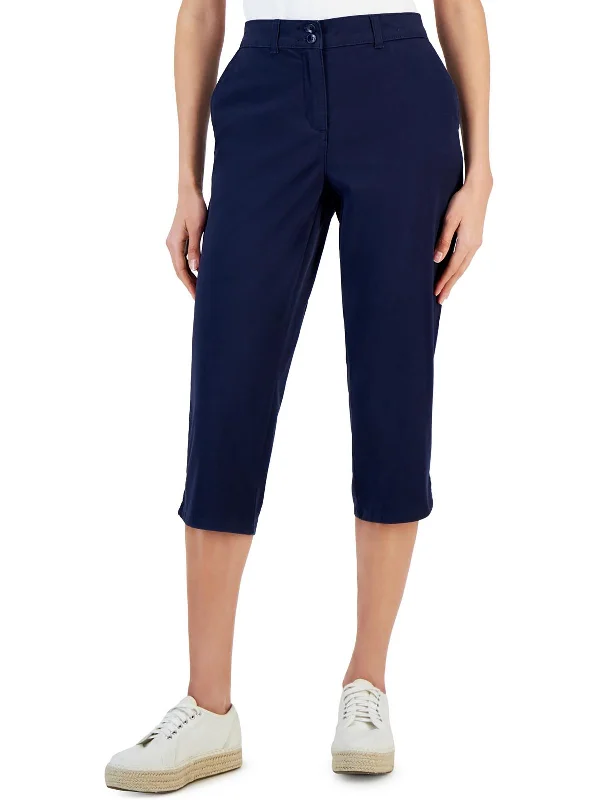 Womens Woven Flat Front Capri Pants