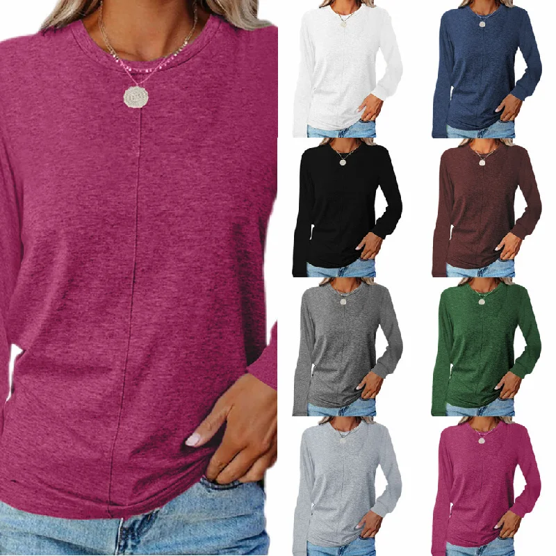 Organic Cotton Women Sweater for an Eco - Friendly Choice10%OFF S-2XL Autumn and winter new fashion women's long-sleeved round neck T-shirt sweater solid color bottoming shirt