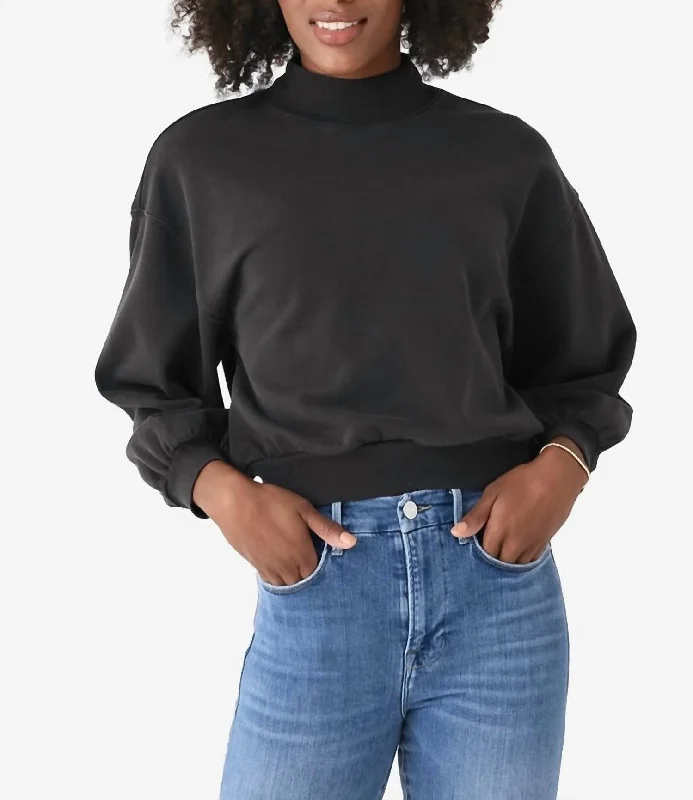 Cashmere Women Sweater with a Luxurious Soft TouchBalloon Sleeve Mock Sweater In Black