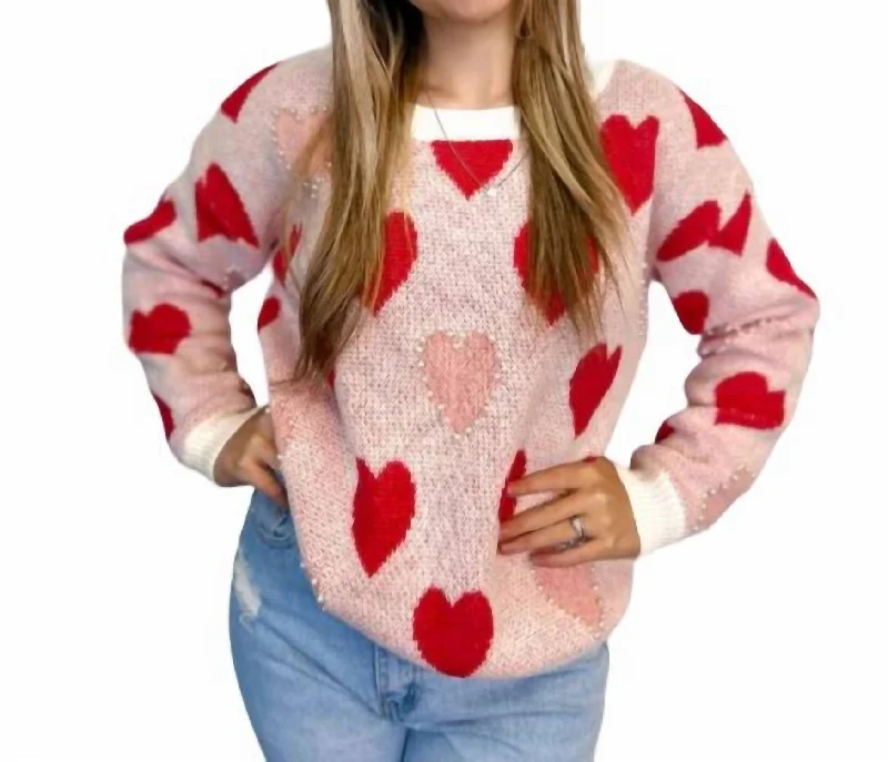 Oversized Women Sweater for a Cozy and Fashionable LookBetty Heart Pearl Sweater In Pink