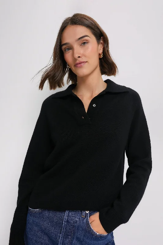 Turtleneck Women Sweater for a Classic and Elegant StyleBlack Carlisle Cashmere Banded Polo Sweater