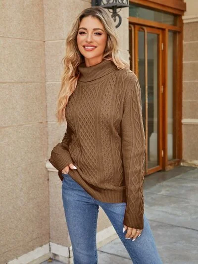 Open - Front Women Sweater for Easy LayeringCable-Knit Mock Neck Sweater