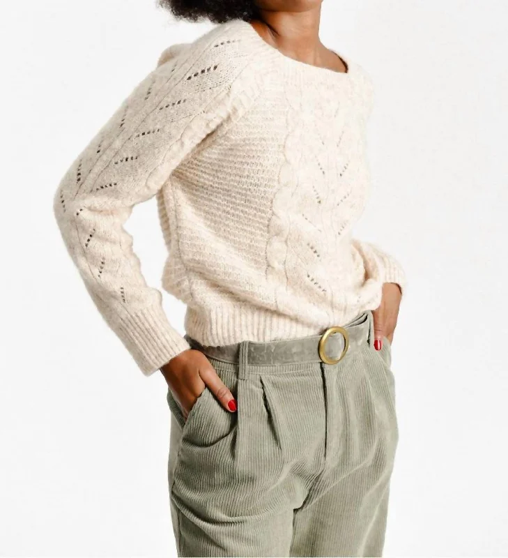 Hand - Knitted Women Sweater with Artisanal CharmCable Knit Sweater In Beige