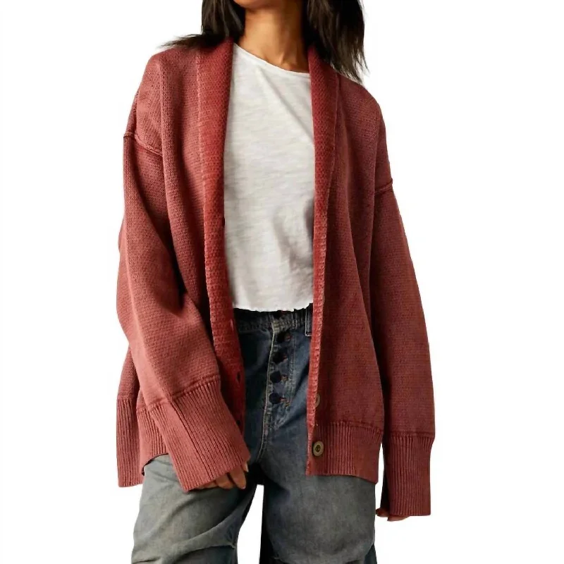 Organic Cotton Women Sweater for an Eco - Friendly ChoiceChamomile Cardi In Washed Russet Acorn