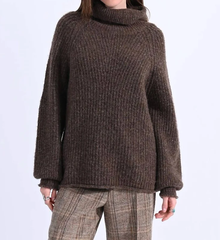 Mock - Neck Women Sweater for a Modern TwistChunky Turtleneck Sweater In Brown