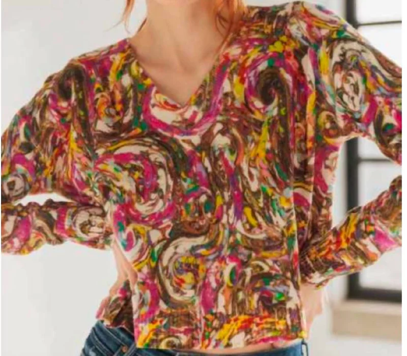 Organic Cotton Women Sweater for an Eco - Friendly ChoiceClassic V Neck Sweater In Paint Swirl