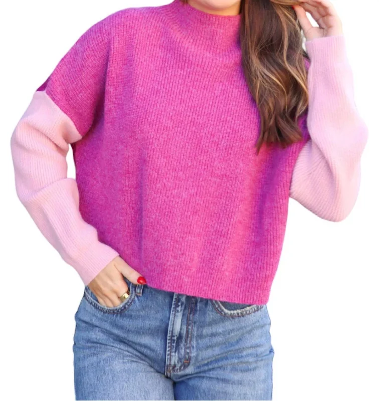 Lightweight Women Sweater for Spring and FallColorblock Oversized Sweater In Magenta