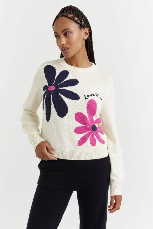 Striped Women Sweater with a Timeless PatternCream Wool-Cashmere Love Is... Sweater