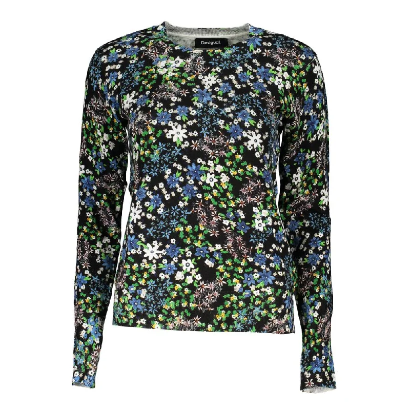 Cropped Women Sweater to Pair with High - Waisted BottomsDesigual Elegant Contrast Crew Neck Women's Sweater