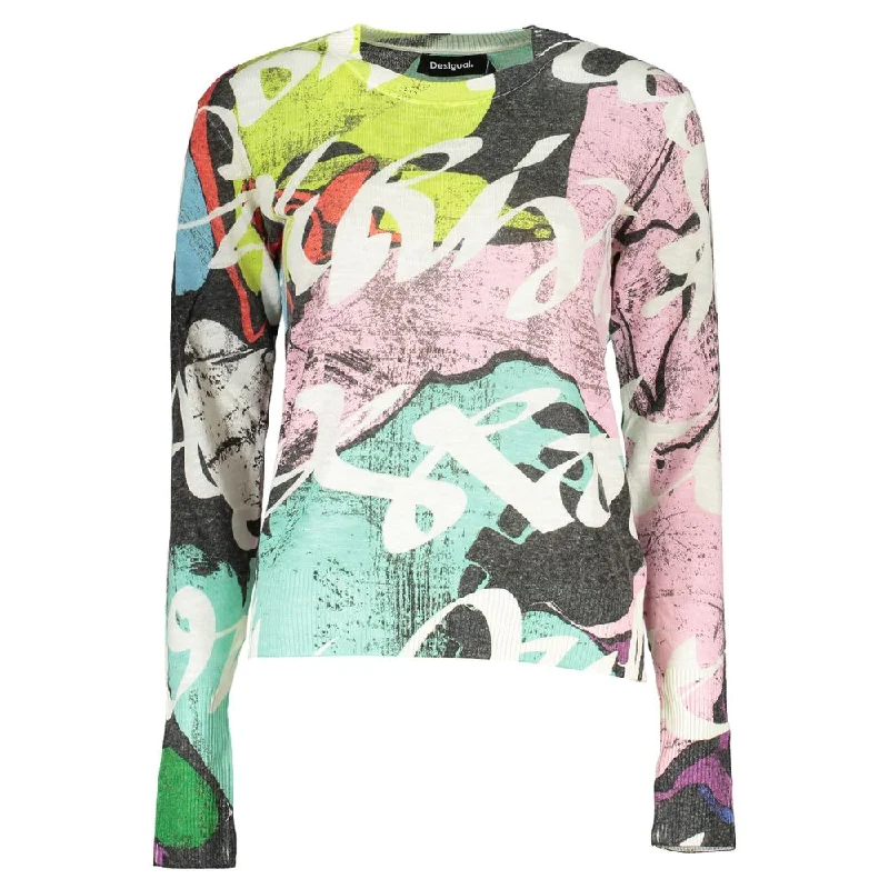 Long - Sleeve Women Sweater with Ribbed CuffsDesigual Elegant Contrast Crew Neck Women's Sweater