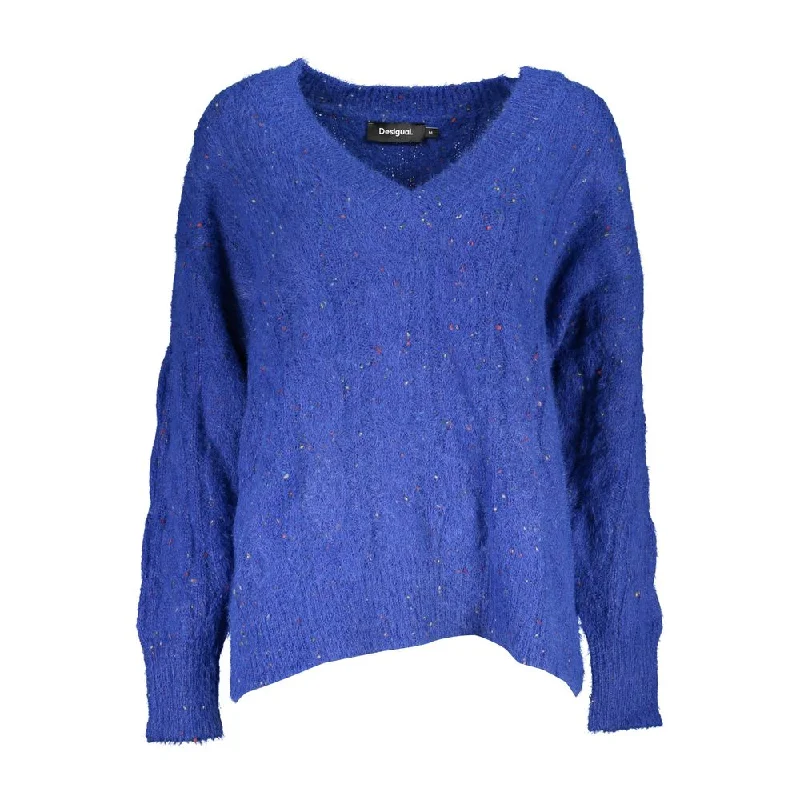 Hand - Knitted Women Sweater with Artisanal CharmDesigual Vibrant V-Neck Sweater with Contrasting Women's Details