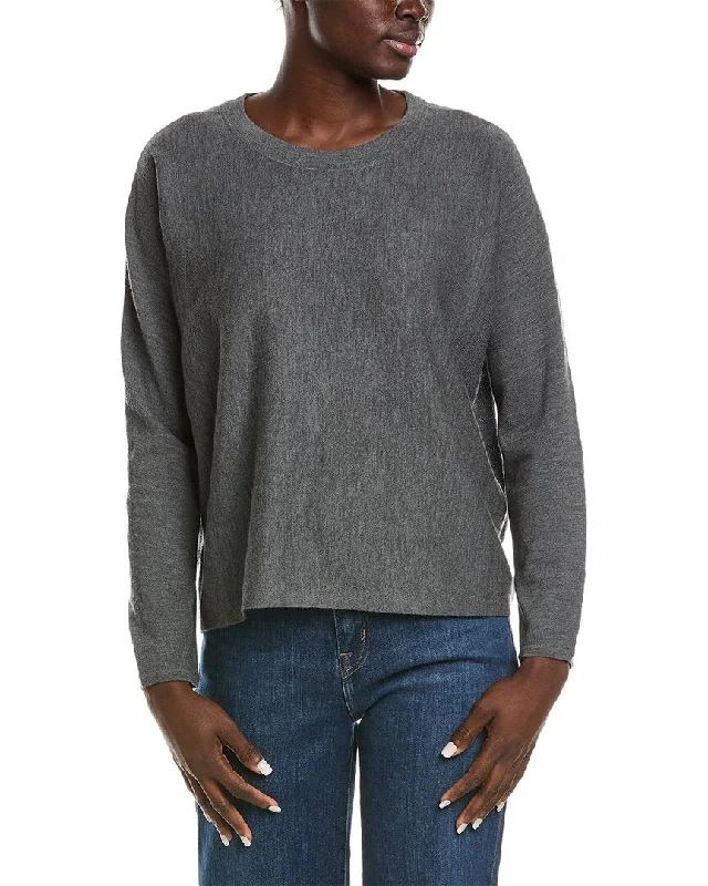 Cropped Women Sweater to Pair with High - Waisted BottomsEILEEN FISHER Round Neck Wool Top