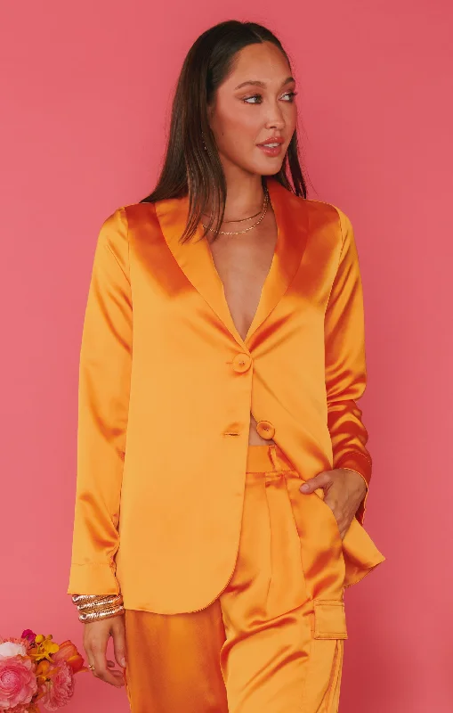 Hooded Women Sweater for Added Comfort and StyleFelix Blazer ~ Tangerine Fluid Satin