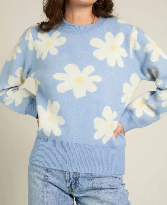 Striped Women Sweater with a Timeless PatternFloral Sweater In Light Blue